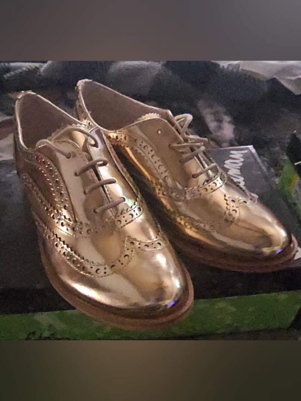 Metallic Gold Women's Wingtip Oxfords - Stylish Lace-Up Dress Shoes